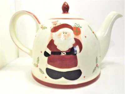 Tetera Le Gourmet Chef Santa Large Dome 2003 roja y blanca pintada a mano Foto 1 de 4