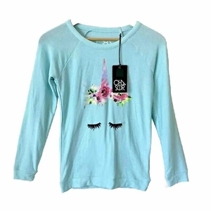 Chaser Kids Girls Unicorn Eyes Shirt Aqua Youth Size 14 Soft Top Long Sleeve NWT - Picture 1 of 10