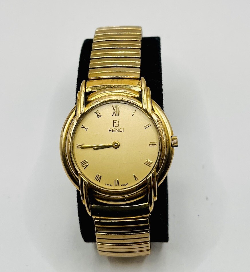 Fendi Gold Plated Case Gold Plated Band Wristwatches for