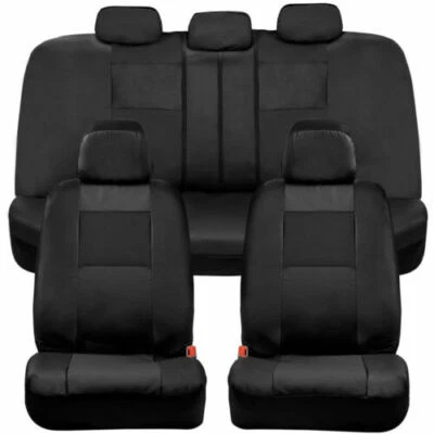 Juego completo de fundas de asiento de auto delanteras y traseras de cuero sintético BDK - dos tonos en negro Foto 1 de 4