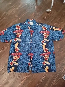M E SPORT SZ 2X BLUE FLORAL HAWAIIAN SHIRT VINTAGE RETRO CAR AND COCKTAILs - Picture 1 of 4