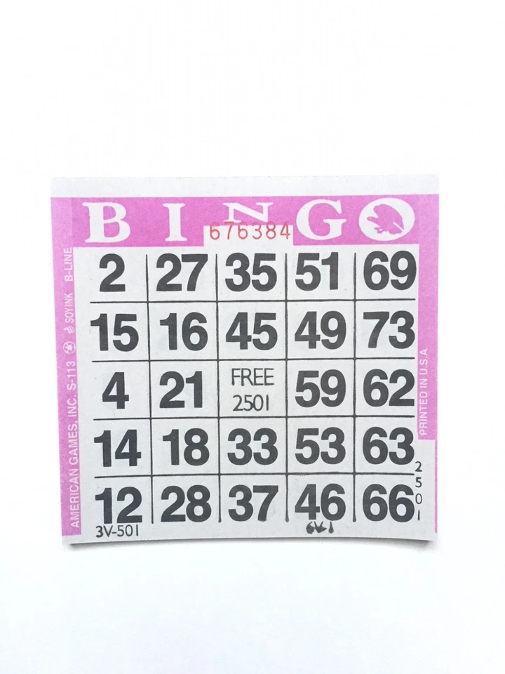 Cartões de papel de bingo face única 1 em pacote com 500 - borda roxa colorida - Imagem 1 de 1