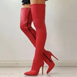 Stivali alti sopra il ginocchio sexy coscia cerniera laterale stiletto tacco alto scarpe festa - Foto 1 di 12