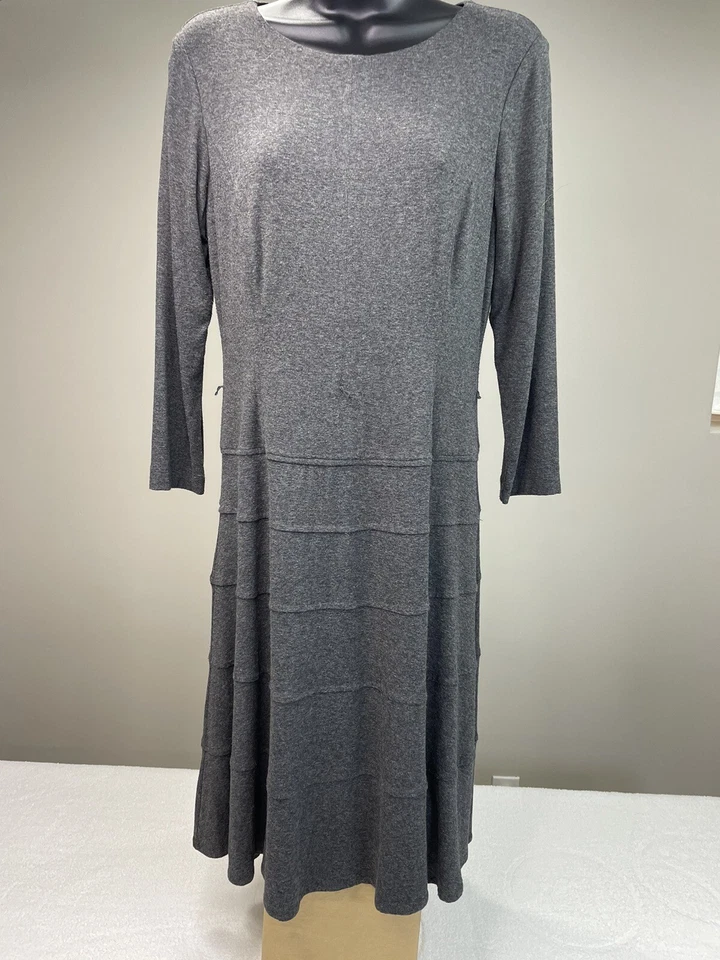 Tommy Hilfiger Women Charcoal Gray L/S Scoop Neck Bodycon A-Line Midi size 6. - Image 1 of 4
