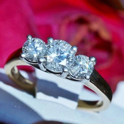 Anillo de compromiso oro amarillo 14k talla 6,5 diamante natural 1,45 quilates 3 piedras 4,7 g N3266 Foto 1 de 4