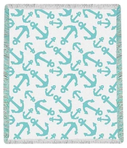 INTERLOCKING ANCHORS RAYON THROW BLANKET - 48" X 60" - AQUA - Picture 1 of 1