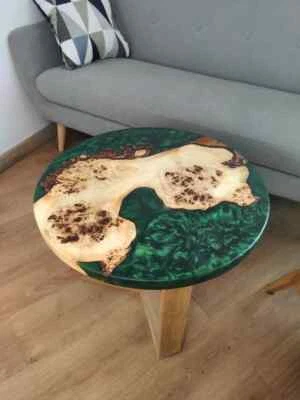 Small Round Coffee Table, Epoxy Resin Green Table, Living Room Table Home Decor - Image 1 of 4