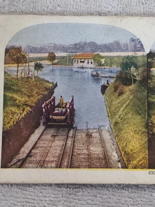 Estereógrafo ferroviario eléctrico canal lago Biwa Stereoview Kyoto Japón - Imagen 1 de 3