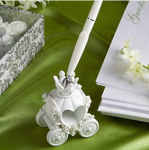 3.14" Resin Pumpkin Carriage Shape Wedding Pen Set Holder Party Supplies Decor