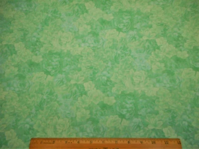 Floral Fabric By The Yard Packed Metallic Silver & Green Roses Premium Cotton #C - Image 1 of 2