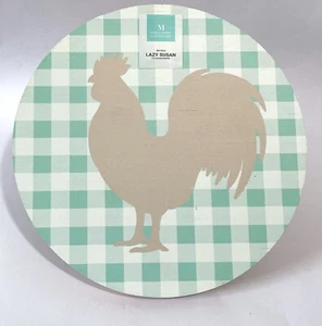 12" Martha Stewart Lazy Susan - Rooster Design w/ Blue Buffalo Check NWT - Picture 1 of 6