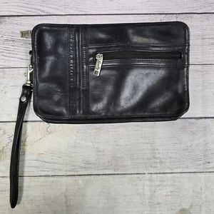 Vintage Scully Leather Clutch Wristlet Black Leather Zip Closure Bag Western  - Picture 1 of 9
