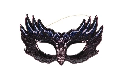 Mardi Gras Raven Sparkle Half Face Eye Mask Purple Blue & Black Flexible Mask - Image 1 of 2