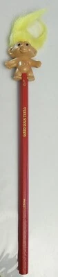 Vintage "GOOD LUCK" TROLL on Red PENCIL w/Yellow HAIR- RUSS TROLL DOLL - Изображение 1 из 4