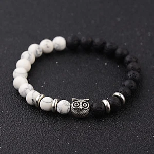 Men's Rock Lava Howlite Owl Head 8MM Natural Stone Bracelets Charm Jewelry Gift - Picture 1 of 23