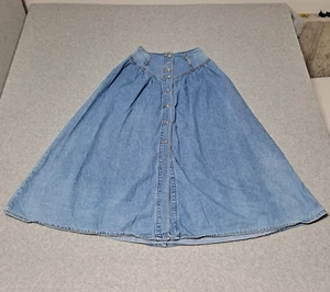 Vintage Eunina Denim Skirt Women XS Blue Midi Western Southwest Cowgirl 80s READ - Picture 1 of 7