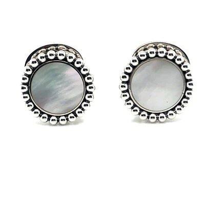 Pendientes LAGOS Maya Plata Esterlina Madreperla Circular Omega Trasero Foto 1 de 4