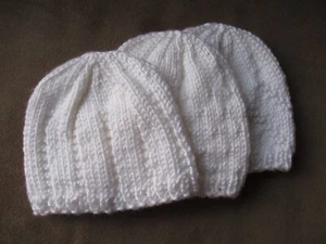 SMALL PREEMIE BABY HATS. for 3-6 lbs Set of 3. Hand knitted. WHITE, - Picture 1 of 5