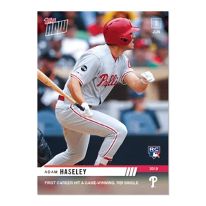 2019 TOPPS NOW #337 ADAM HASELEY FIRST CAREER HIT GAME WINNING RBI SINGLE - Bild 1 von 2