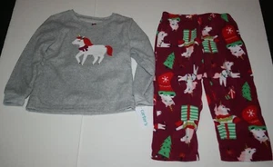 NEW Carter's 3T 4 5 Girls 2 Piece Fleece PJs Pajamas Holiday Unicorn Top & Pants - Picture 1 of 4