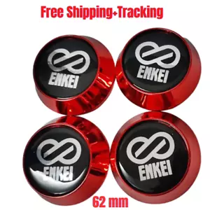 Wheel Center Caps Cover Rim Hub For Enkei Racing Car Red Color 62 mm. Set 4 pcs - Picture 1 of 13