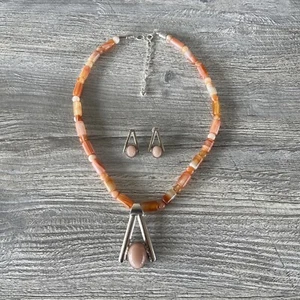 Jay King 925 Mine Finds Natural Rose Quartz Agate Pendant Necklace Earrings Set - Picture 1 of 14