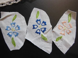 Trio petites broderies anciennes fleur creation couleur recup T1-54 - Picture 1 of 3