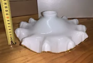 Vintage White Milk Frilly Glass Shade for Light Lamp Ceilings WhiteGolden Trim - Picture 1 of 12