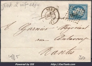 FRANCE N°14A SUR LETTRE PC 2294 NORT LOIRE INFERIEURE + CAD DU 03/12/1858 - Picture 1 of 2