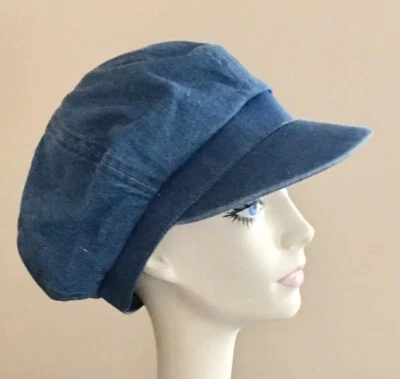 Nuevo sin etiquetas Algodón DENIM Gorra de Newsboy AZUL Unisex Sombrero Gorra APPLE Foto 1 de 2