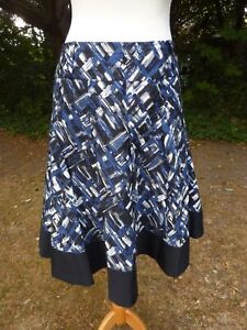 Coast Lovely Blue, Black & White Mix Cotton & Silk Skirt Size UK 16