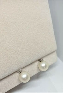 ORECCHINI LUSSO ORO BIANCO 750 18KT DONNA PERLA OSTRICA NATURALE E DIAMANTI - Foto 1 di 3