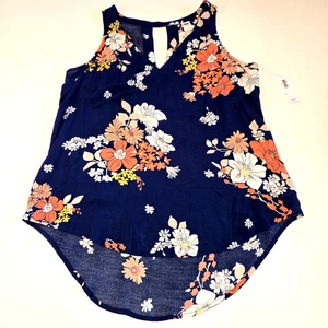Camiseta sin mangas antigua azul marino floral ligera cuello en V cerradura espalda talla pequeña - Imagen 1 de 9