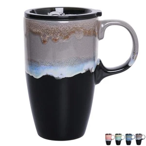 Bosmarlin Ceramic Travel Coffeel Mug with Handle and Lid, 18 oz, Portable Cof... - Picture 1 of 7