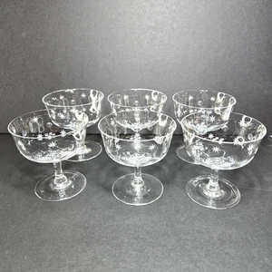 6 Vintage Crystal Clear Cut Dots and Stars Stemmed Glass Hand Blown Rare 3 3/4 " - Picture 1 of 8