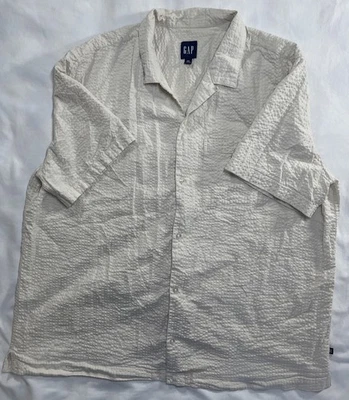 GAP Shirt Mens XXL Seersucker Ivory Button Up Short Sleeve Pocket Casual Relax - Image 1 of 4