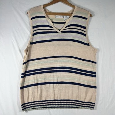 Suéter Chaleco Pullover Mujer Mezcla Seda Talla L Clásico Rayas Cuello en V Preppy Foto 1 de 4