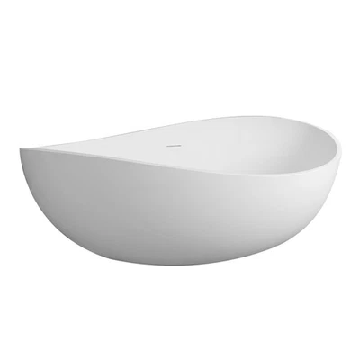 63" Solid Surface Stone Resin Freestanding Bathtub Oval Soaking Tub W/ Overflow - Image 1 of 4