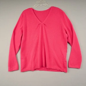 Kinross Cashmere Sweater Womens Sz XL Pink Pullover V-Neck Soft - Picture 1 of 8
