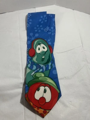 Corbata de seda Veggie Tales para hombre azul copo de nieve Larry y Bob escena de invierno Foto 1 de 3