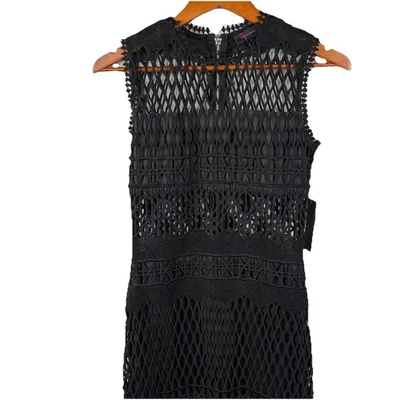 NWT AQUA Crochet Black Lace Mini Dress M Long Sheer Panel Sleeveless Medium - Image 1 of 4