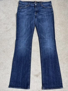 7 For All Mankind Damen Jeans Bootcut Blau Denim Größe 32 (35x34) Hergestellt in den USA Lesen - Bild 1 von 16