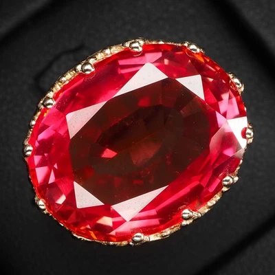 925 Sterling Silver Rose Gold Plated Rings Sunset Orange Sapphire 20.50Ct Oval - Image 1 of 4