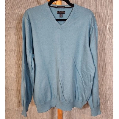Suéter Ejecutivo Stafford Grande $75 Azul Claro Algodón Cachemira Cuello en V Foto 1 de 4