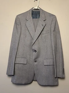 Vtg Christian Dior Gray Blue Herringbone 100% Wool Suit Set Vest & Pants 40L - Picture 1 of 24