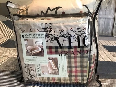 New Quilt Set With 3 Shams Red Green Plaid Holly Trim Cotton Queen VHC Christmas - Image 1 of 4