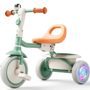 Besrey Toddler Tricycle for Girl/Boy with Flash Wheels,Kid Trike Bicycles,Green - Picture 1 of 12