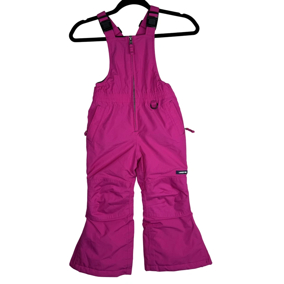 Lands' End Snow Bib Pants Girls 4 Pink Grow-A-Longs Insulated Ski Winter Kids - Image 1 of 4