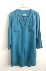 Túnica Longline Pure 100% Lino Azul Turquesa Bolsillo Frontal 12 Vacaciones Verano - Imagen 1 de 5