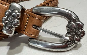 Vtg Hibiscus Trim Buckle Braided Faux Leather Belt Women's Size Large Clean EUC - Picture 1 of 4